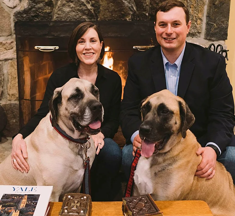 Rob and Beth Bull — the third generation — with their American Mastiffs, Isabelle and Georgiana. Their three boys, Robbie, Nathan, and Teddy…